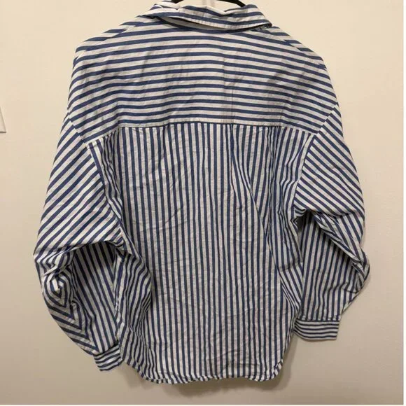 Express blue and white pin striped boyfriend button down shirt Size S - Picture 2 of 8